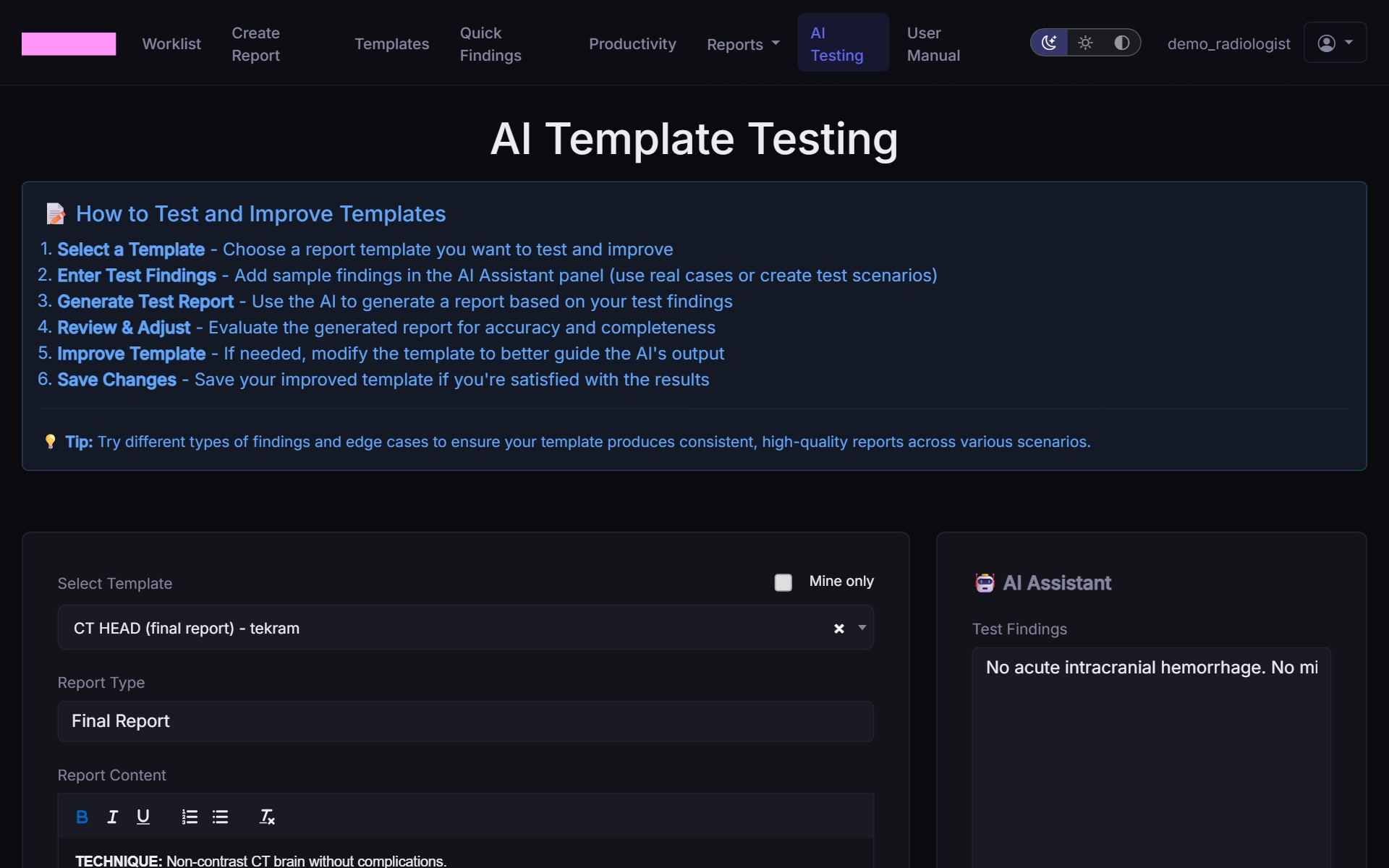 AI template testing